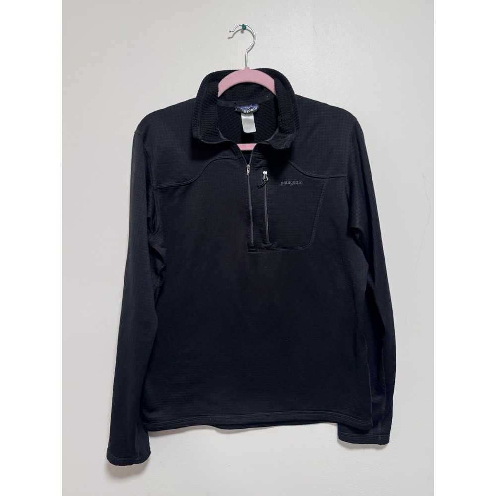 Patagonia Sweater Men Medium Black‎ Waffle Regulator R1 Polartec Quarter Zip